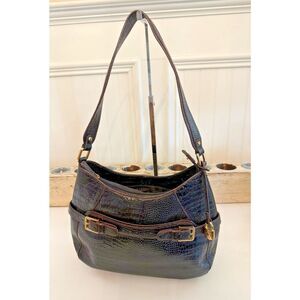 Vintage Etienne Aigner Black Leather Croc Embossed Shoulder Bag‎ Purse